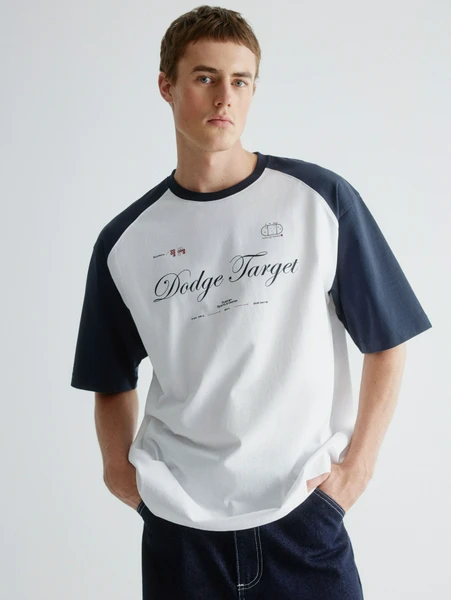 Футболка оверсайз с принтом, белый, темно-синий, арт. fot23-001