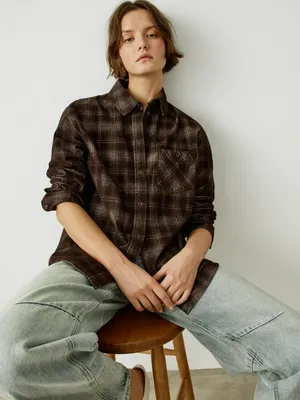 Рубашка оверсайз из вельвета в клетку, арт. 31025