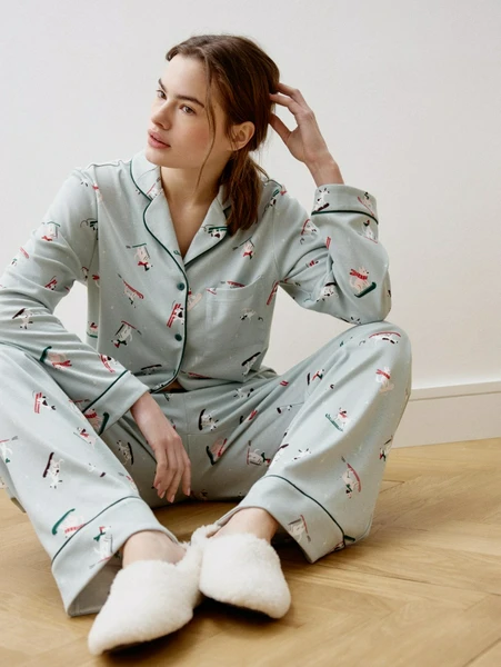 Трикотажная пижама с принтом, мятный, арт. неизвестен