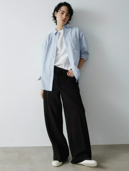 Широкие брюки из костюмной ткани, черный, арт. 31037