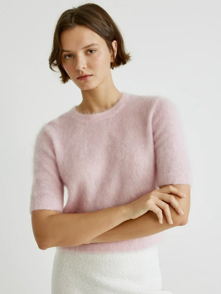 Джемпер с коротким рукавом из смесовой шерсти, розовый, арт. n/a