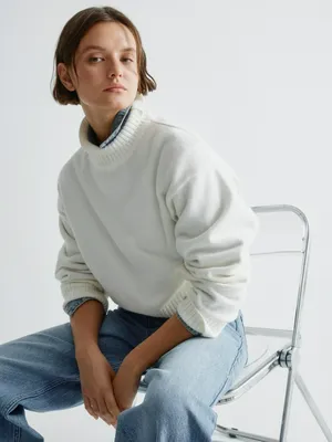 Укороченный вязаный джемпер с содержанием шерсти, белый, арт. 31041