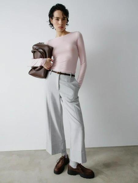 Укороченные брюки из костюмной ткани с меланжевым эффектом, серый, арт. art0001