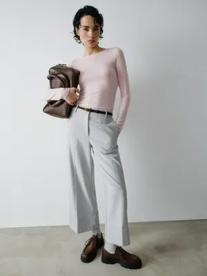 Укороченные брюки из костюмной ткани с меланжевым эффектом, серый, арт. 31046