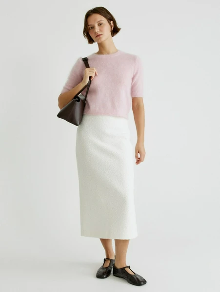 Прямая юбка из букле, белый, арт. bkl001