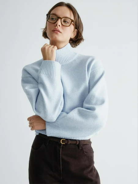 Укороченный вязаный джемпер, голубой, арт. art001