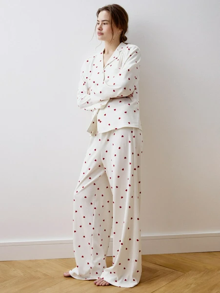 Пижама с принтом в сердечко, белый, красный, арт. psh001