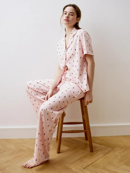 Трикотажная пижама с принтом, розовый, черный, арт. n/a