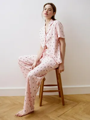 Трикотажная пижама с принтом, розовый, арт. 31055