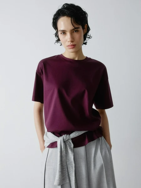 Футболка оверсайз из мерсеризованного хлопка, бордовый, арт. art2023s
