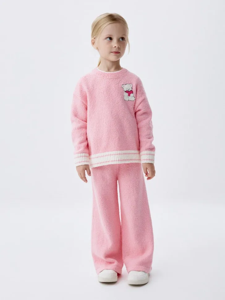 Вязаные широкие брюки для девочек, розовый, арт. 3111