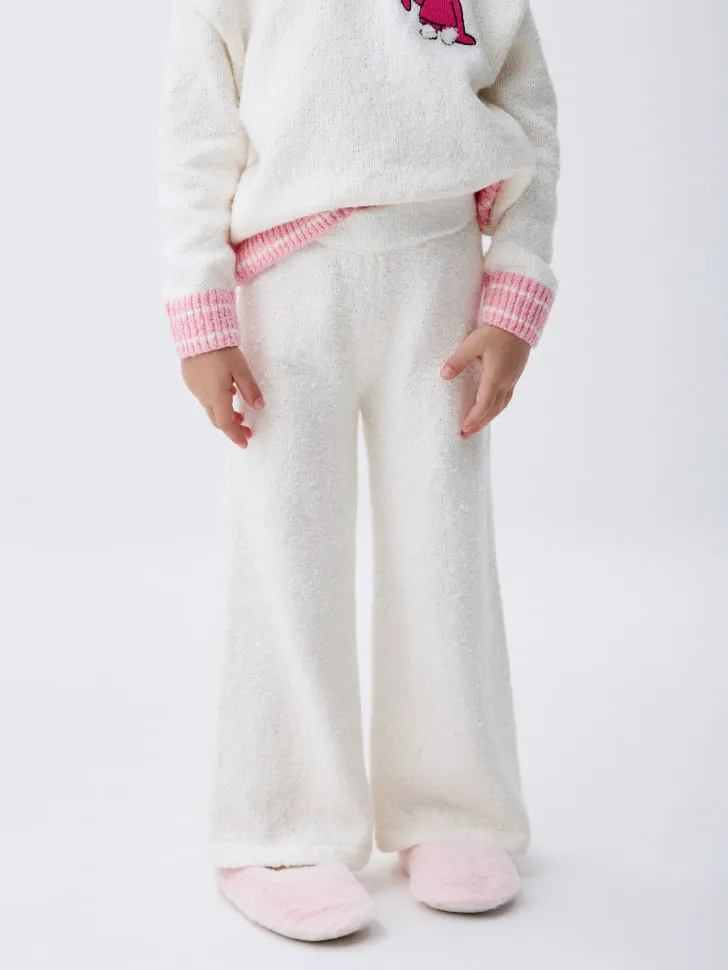 Вязаные широкие брюки для девочек, белый, арт. 3118