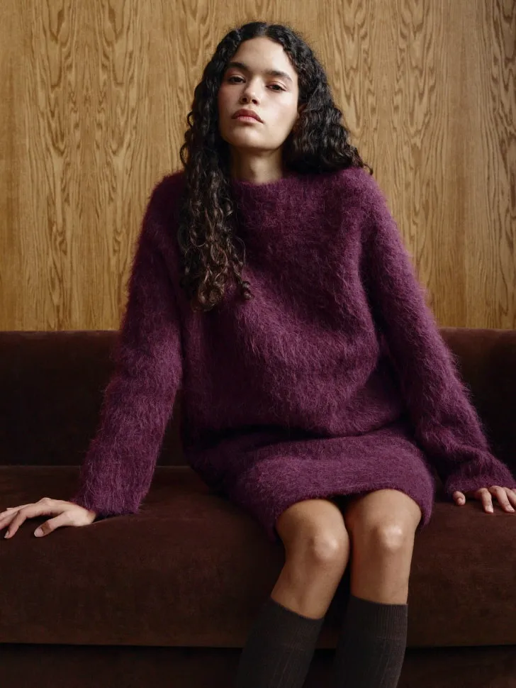Пушистый джемпер из смесовой шерсти альпаки, фиолетовый, арт. 3128