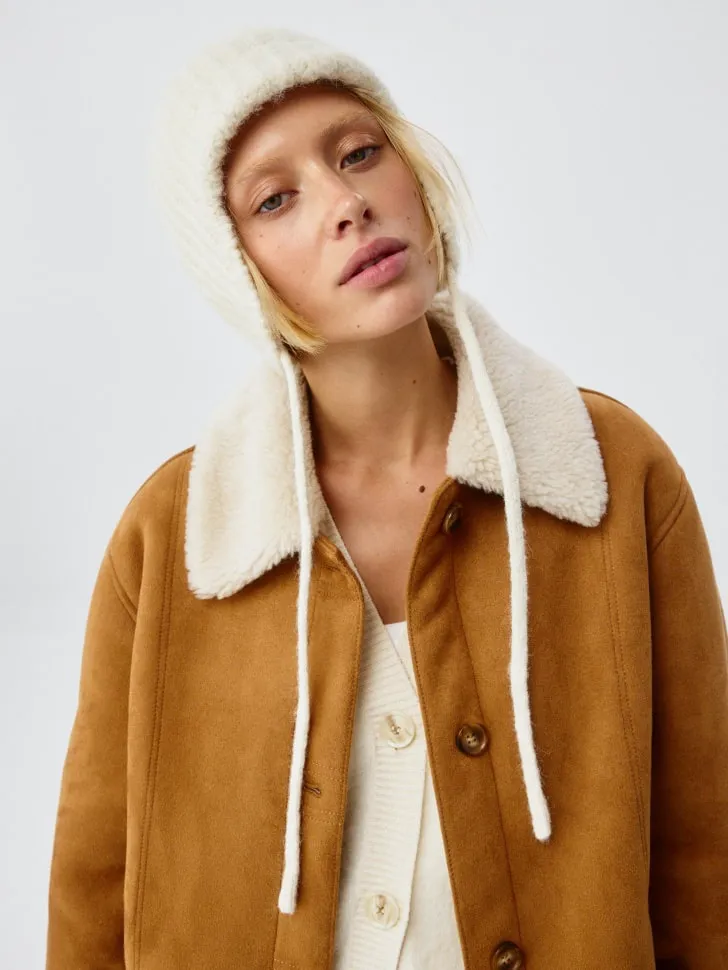 Вязаная шапка-чепчик с содержанием шерсти, белый, арт. 3131