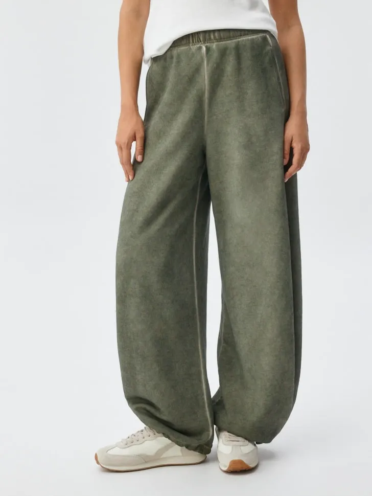 Брюки-бананы из футера, хаки, арт. 3134