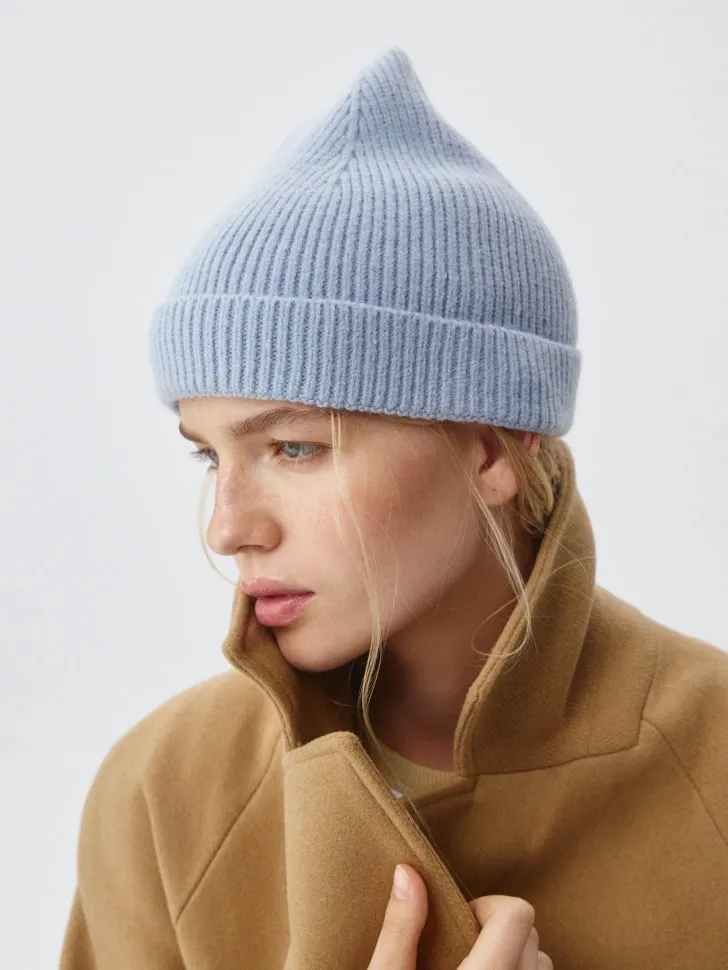 Шапка-бини в рубчик, голубой, арт. 3136