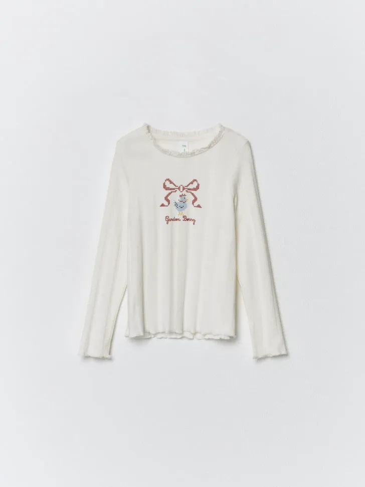 Лонгслив с принтом для девочек, белый, арт. 3138