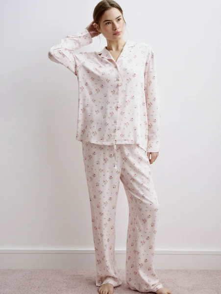 Пижама из струящейся вискозы с принтом, розовый, арт. 31711