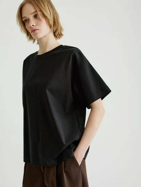 Футболка оверсайз из мерсеризованного хлопка, черный, арт. 31714