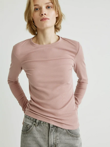 Базовый лонгслив в рубчик, розовый, арт. 31724