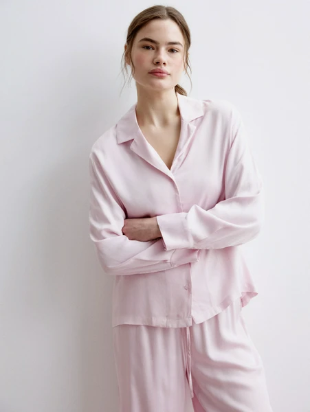 Пижамная рубашка из струящейся вискозы, розовый, арт. 31725
