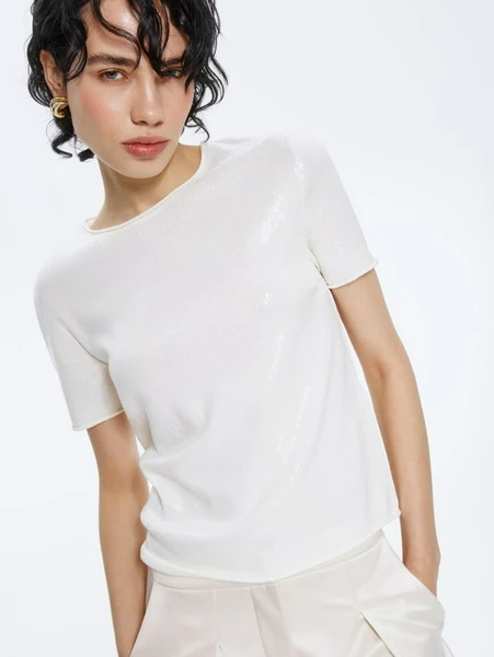 Джемпер с пайетками, белый, арт. 31726