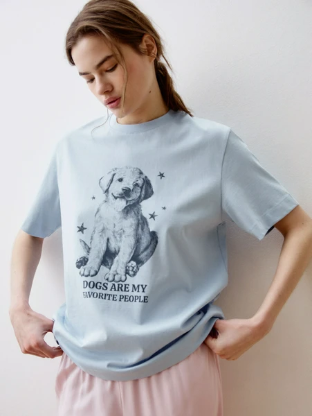 Домашняя футболка оверсайз с принтом, голубой, арт. 31732