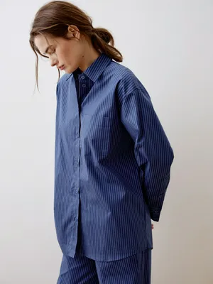 Домашняя оверсайз рубашка в полоску, синий, арт. 31734