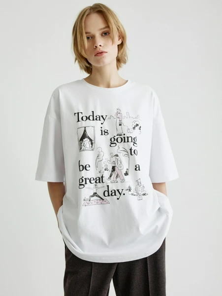 Футболка оверсайз с принтом, белый, арт. 31735