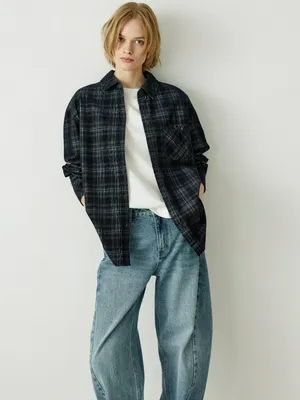 Рубашка оверсайз из вельвета в клетку, арт. 31744