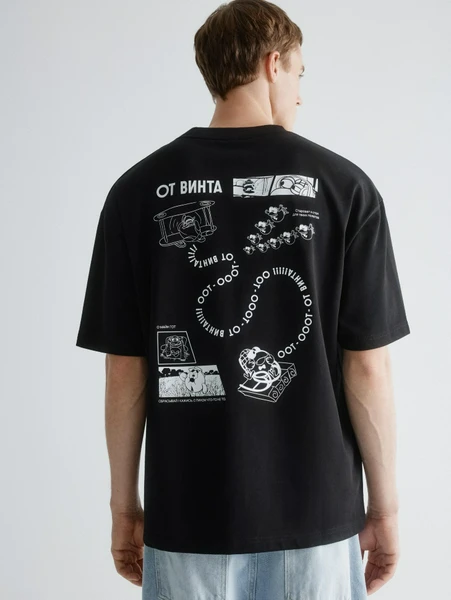 Футболка с принтом SELA x Смешарики, черный, арт. 31748