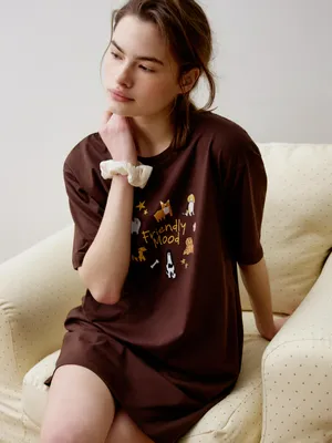 Домашнее платье-футболка оверсайз с принтом, арт. 31749