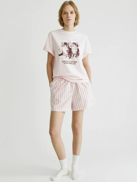 Домашние шорты в полоску, розовый, арт. 31752