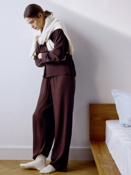 Пижамные брюки из струящейся вискозы, коричневый, арт. 31770