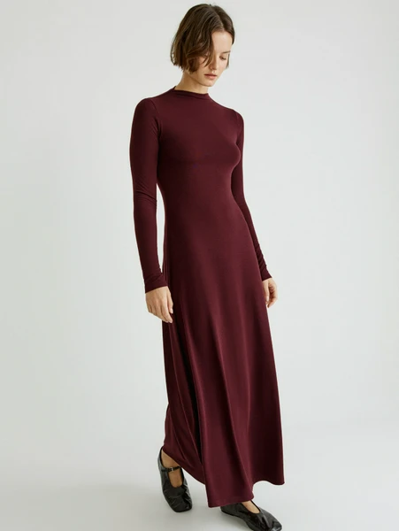 Платье макси с содержанием шерсти и шелка, бордовый, арт. 31771