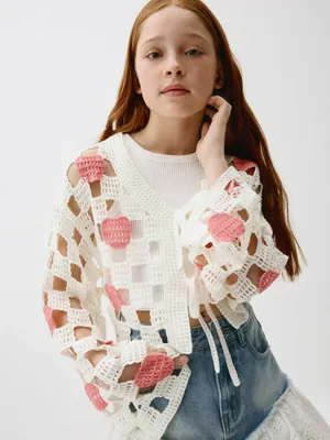 Кардиган кроше на завязках для девочек, арт. 3178