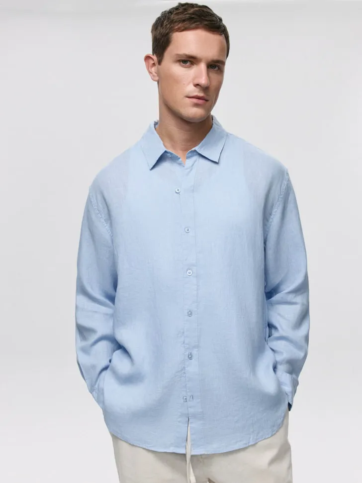 Рубашка из 100% премиального льна, голубой, арт. 3180