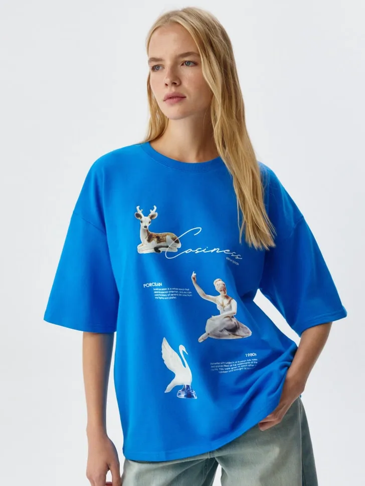 Футболка оверсайз с принтом, синий, арт. 3199