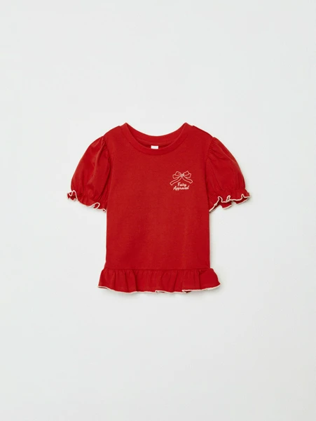 Футболка с рукавами-фонариками для девочек, красный, арт. 31997