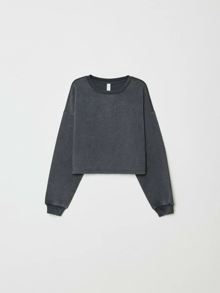 Укороченный свитшот с вышивкой, серый, арт. 31998