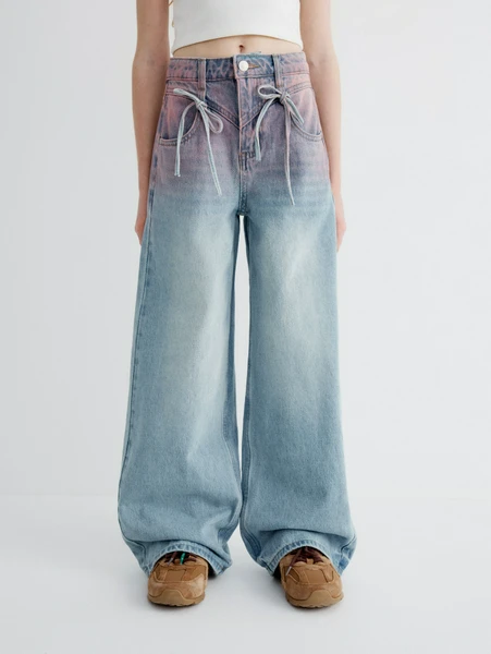 Джинсы Wide leg с градиентом для девочек, разноцветный, арт. 31999