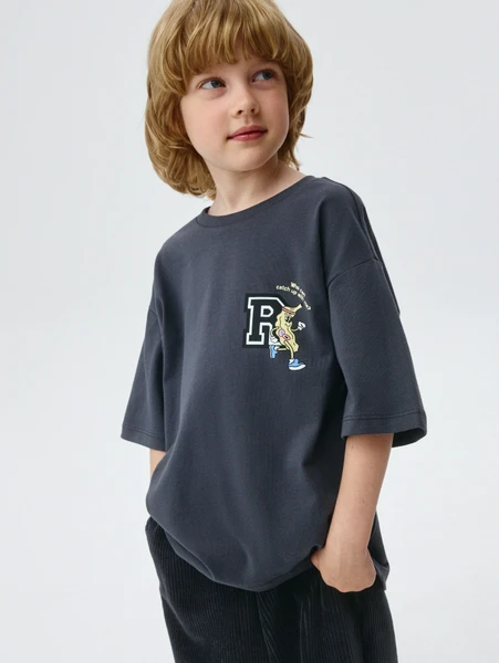 Футболка оверсайз с принтом, серый, арт. 32004