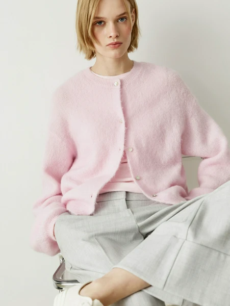 Кардиган из шерсти и мохера, розовый, арт. 32010