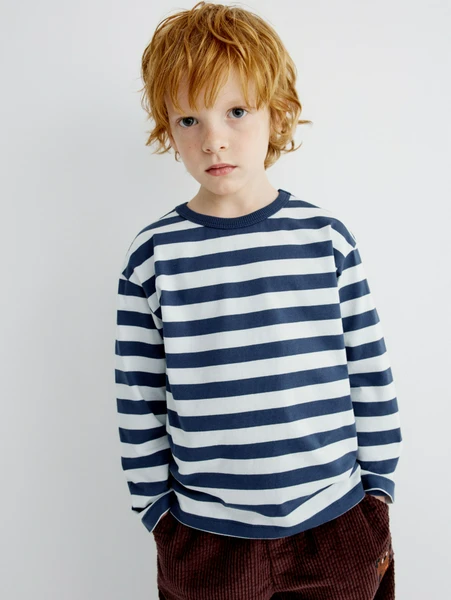 Базовый лонгслив в полоску, синий, арт. 32018