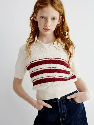 Вязаное поло для девочек с вышивкой, арт. 32020