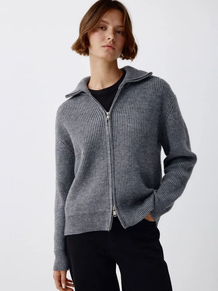 Вязаный джемпер на молнии с содержанием шерсти, серый, арт. 3203