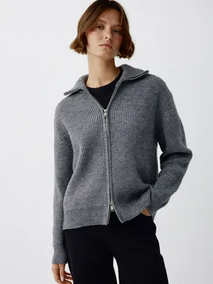 Вязаный джемпер на молнии с содержанием шерсти, серый, арт. 3203