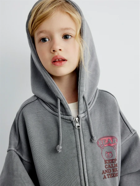 Толстовка на молнии с принтом для девочек, серый, арт. 32048