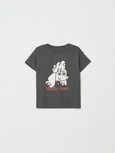 Футболка с принтом для девочек, серый, арт. 32060