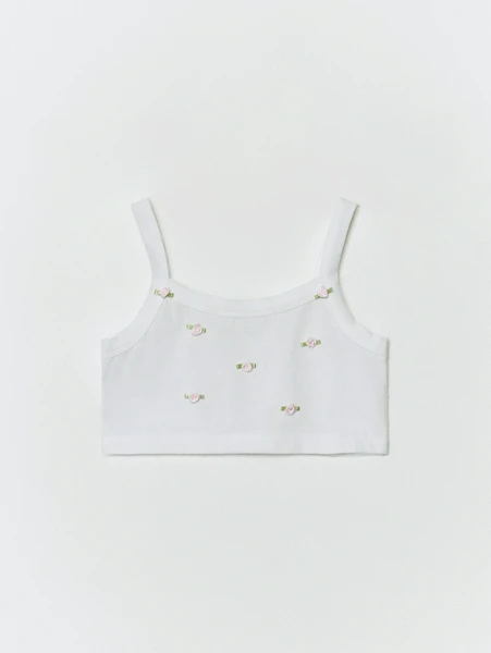 Укороченный топ с декором для девочек, белый, арт. 32079
